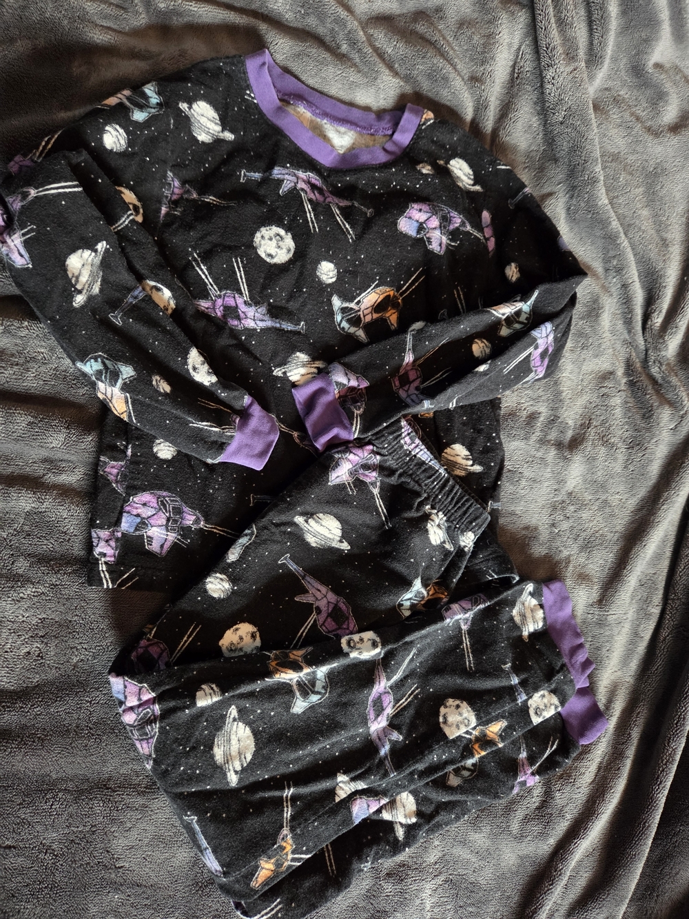 ☀️ 3/$15 Black and Purple Space-Print Kids Pajama Set